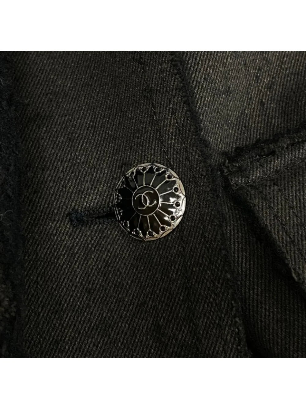 Chanel 06A Coco Buttons Cutoff Trench Coat Frayed Edge Dark Gray 38